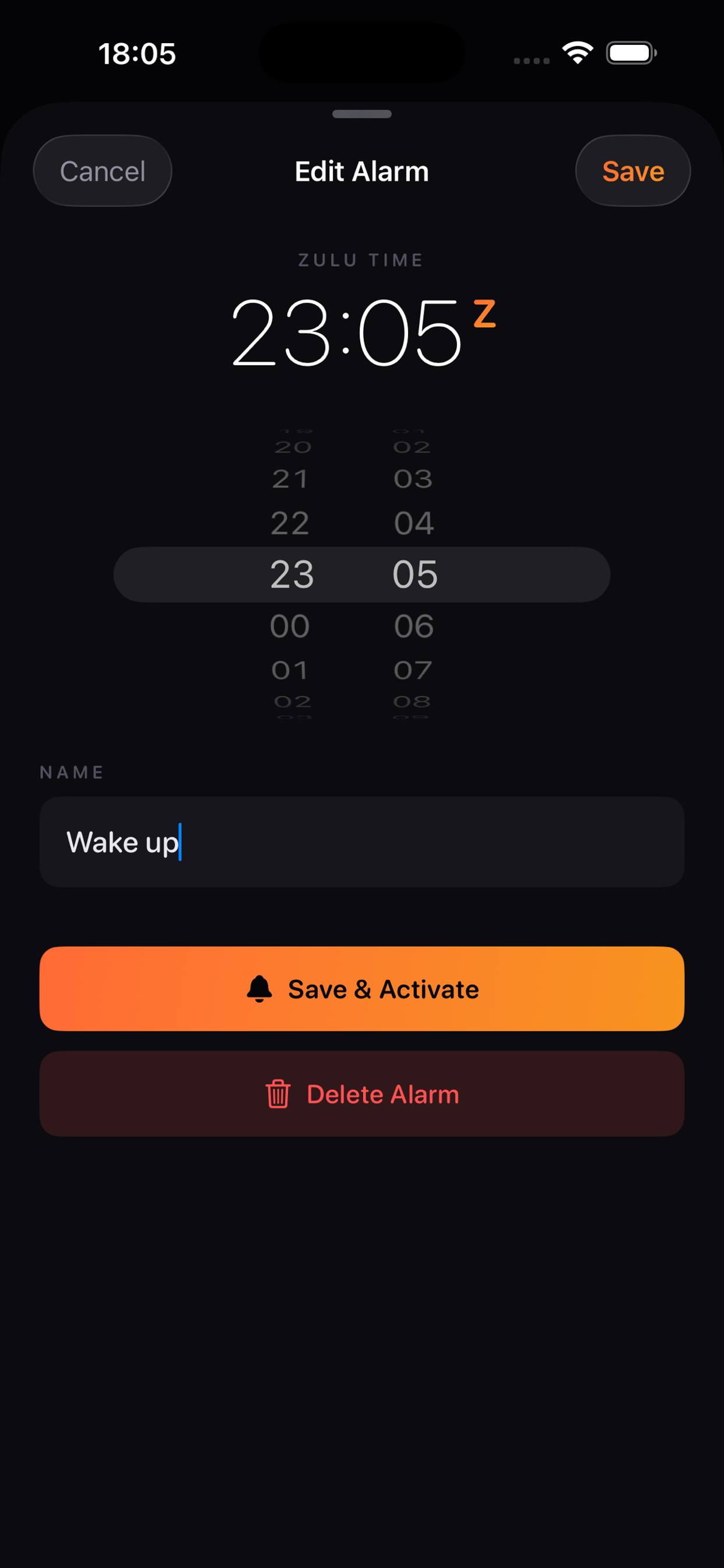 UTC Alarm - Edit Alarm